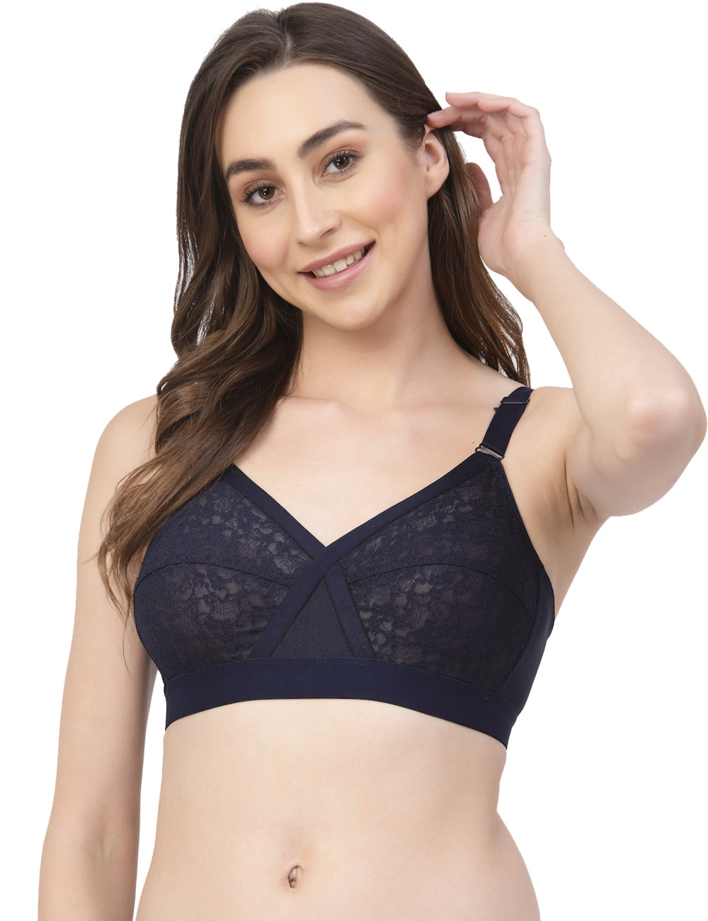 Women's Cross-Elastic Lace Bra | Non-Padded | Non-Wired | Full Coverage | T3096