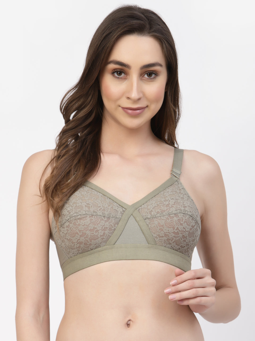 Women's Cross-Elastic Lace Bra | Non-Padded | Non-Wired | Full Coverage | T3096