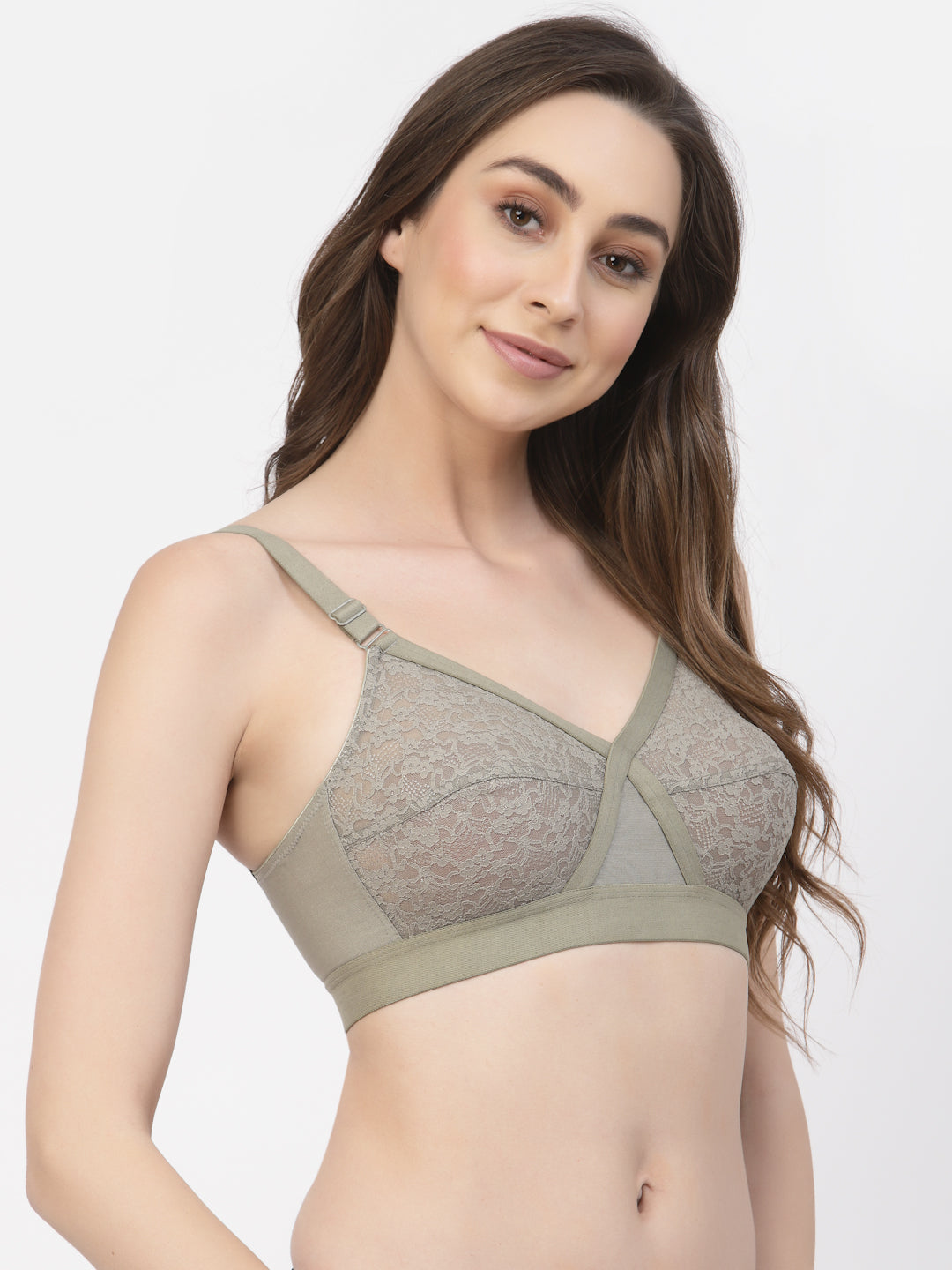 Women's Cross-Elastic Lace Bra | Non-Padded | Non-Wired | Full Coverage | T3096