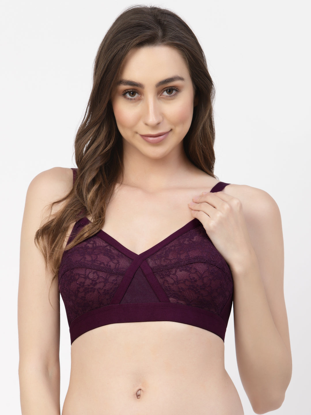 Women's Cross-Elastic Lace Bra | Non-Padded | Non-Wired | Full Coverage | T3096