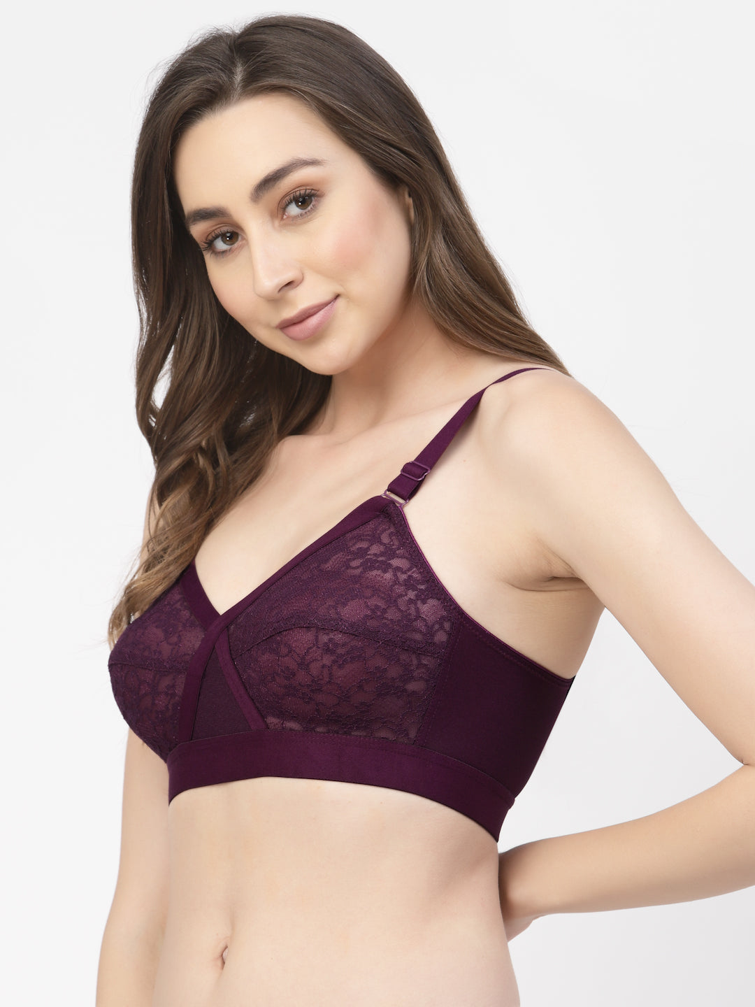 Women's Cross-Elastic Lace Bra | Non-Padded | Non-Wired | Full Coverage | T3096