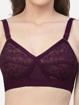 Women's Cross-Elastic Lace Bra | Non-Padded | Non-Wired | Full Coverage | T3096