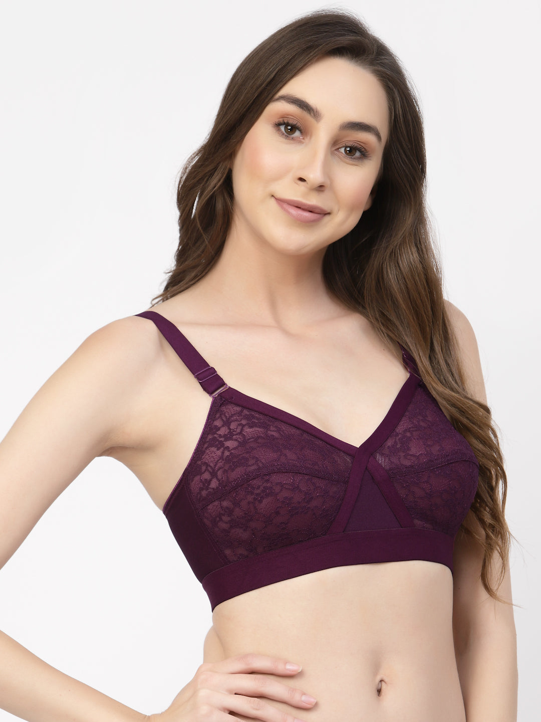 Women's Cross-Elastic Lace Bra | Non-Padded | Non-Wired | Full Coverage | T3096