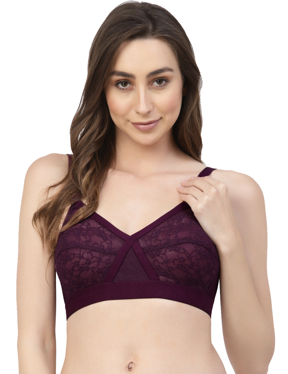 Women's Cross-Elastic Lace Bra | Non-Padded | Non-Wired | Full Coverage | T3096